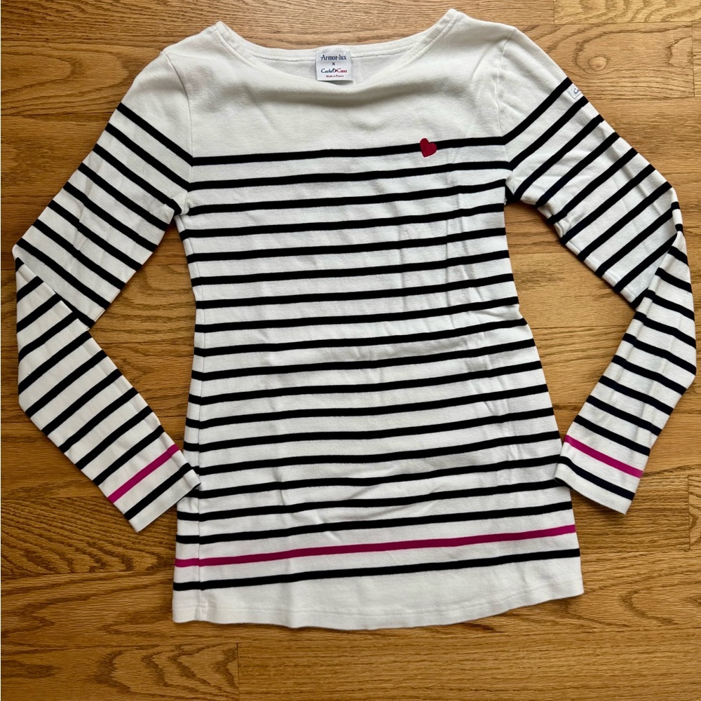 Armor Lux maternity organic cotton Long Sleeve Tee Nautical Stripes M